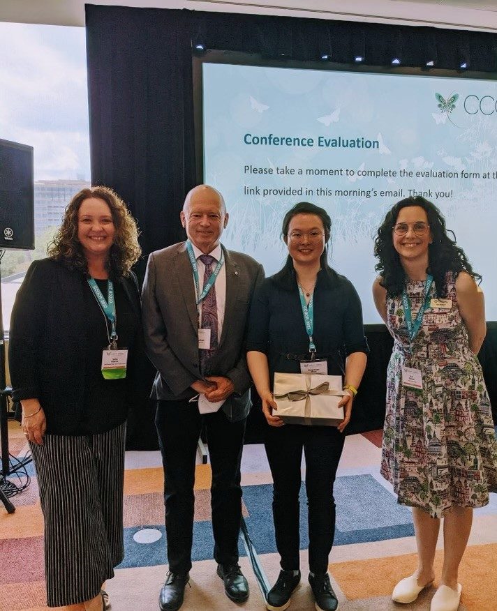 Pictured: Tania Vrionis, CEO, Ovarian Cancer Canada; Patrick McGrath; Qingchuan Zhao; Erin Barrett, Chair of the Board, Ovarian Cancer Canada.